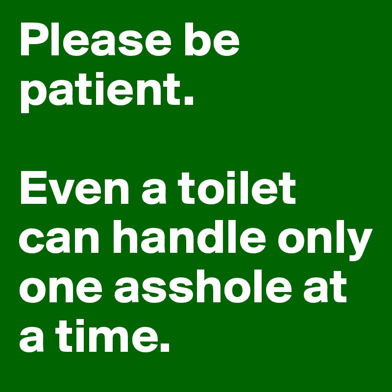 Please be patient.

Even a toilet can handle only one asshole at a time.