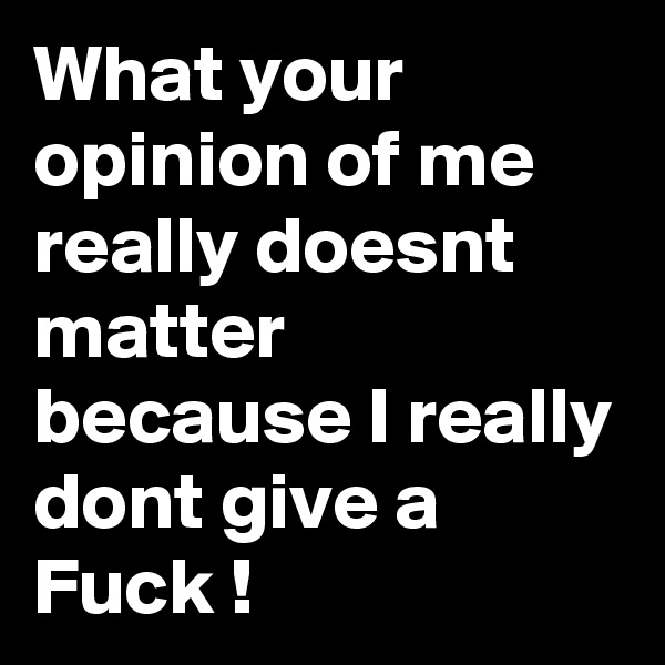 What your opinion of me really doesnt matter because I really dont give a Fuck !