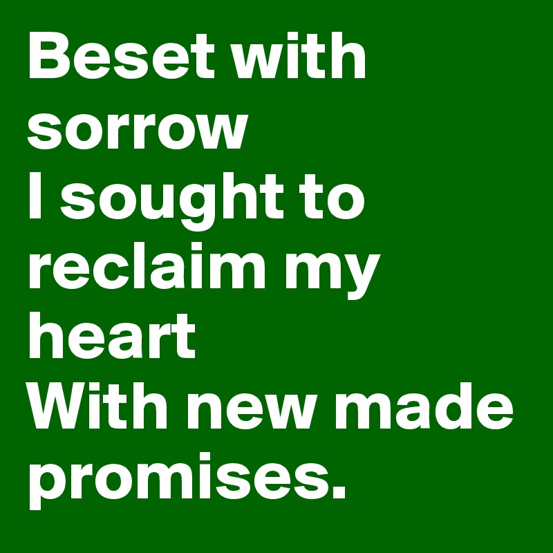 Beset with sorrow
I sought to reclaim my heart
With new made promises.  