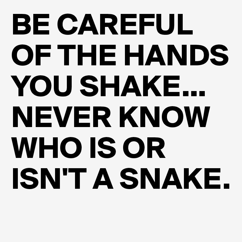BE CAREFUL OF THE HANDS YOU SHAKE... NEVER KNOW WHO IS OR ISN'T A SNAKE. 