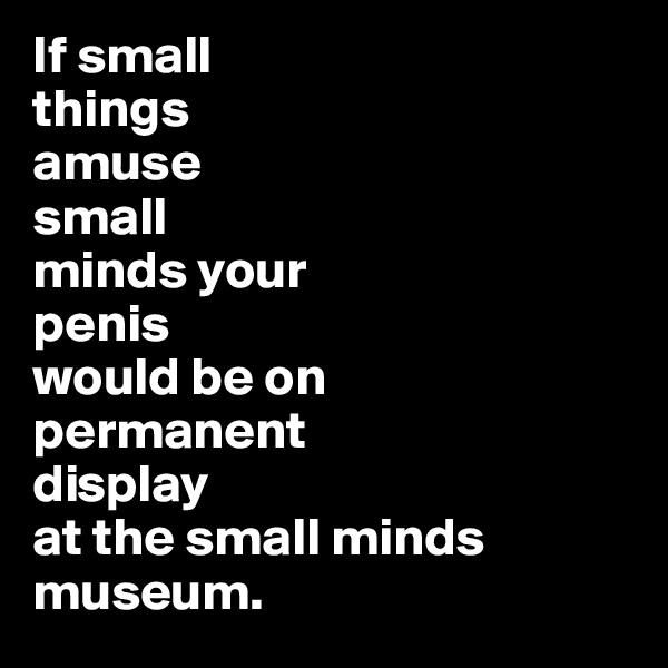 If small 
things
amuse
small
minds your
penis 
would be on 
permanent 
display 
at the small minds
museum. 