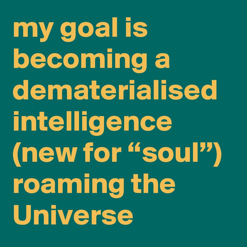 my goal is becoming a dematerialised intelligence (new for “soul”) roaming the Universe