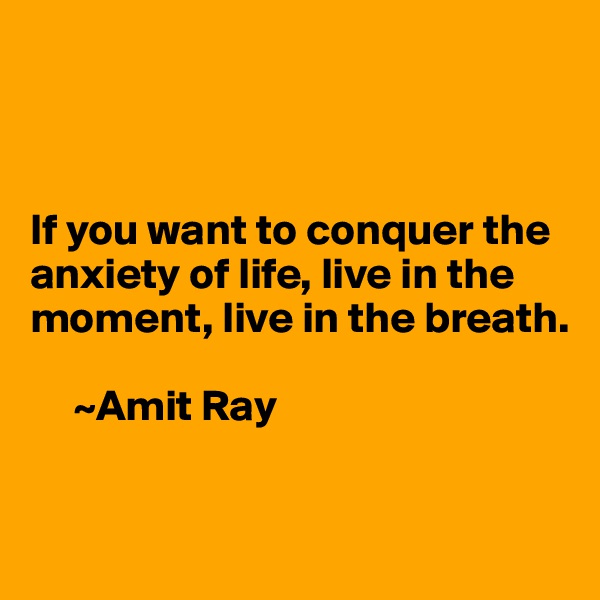    



If you want to conquer the anxiety of life, live in the moment, live in the breath. 

     ~Amit Ray


