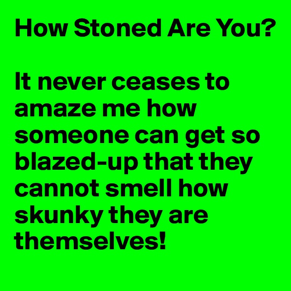 How Stoned Are You?

It never ceases to amaze me how someone can get so blazed-up that they cannot smell how skunky they are themselves!