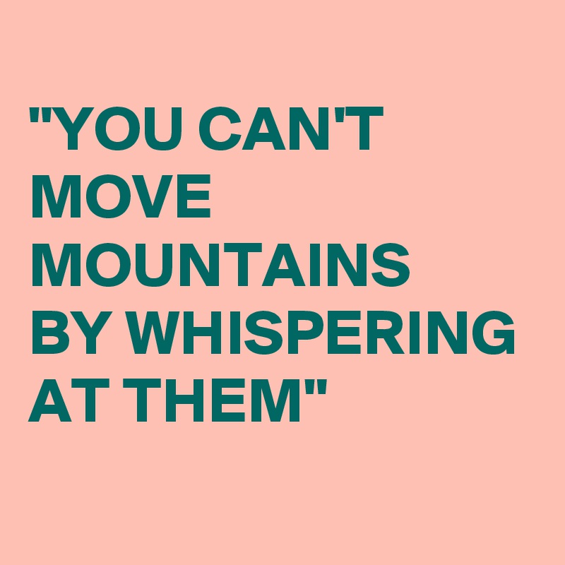 
"YOU CAN'T MOVE MOUNTAINS
BY WHISPERING AT THEM"
