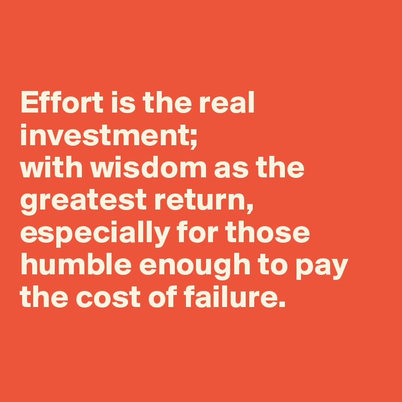 

Effort is the real investment; 
with wisdom as the greatest return, especially for those humble enough to pay the cost of failure.

