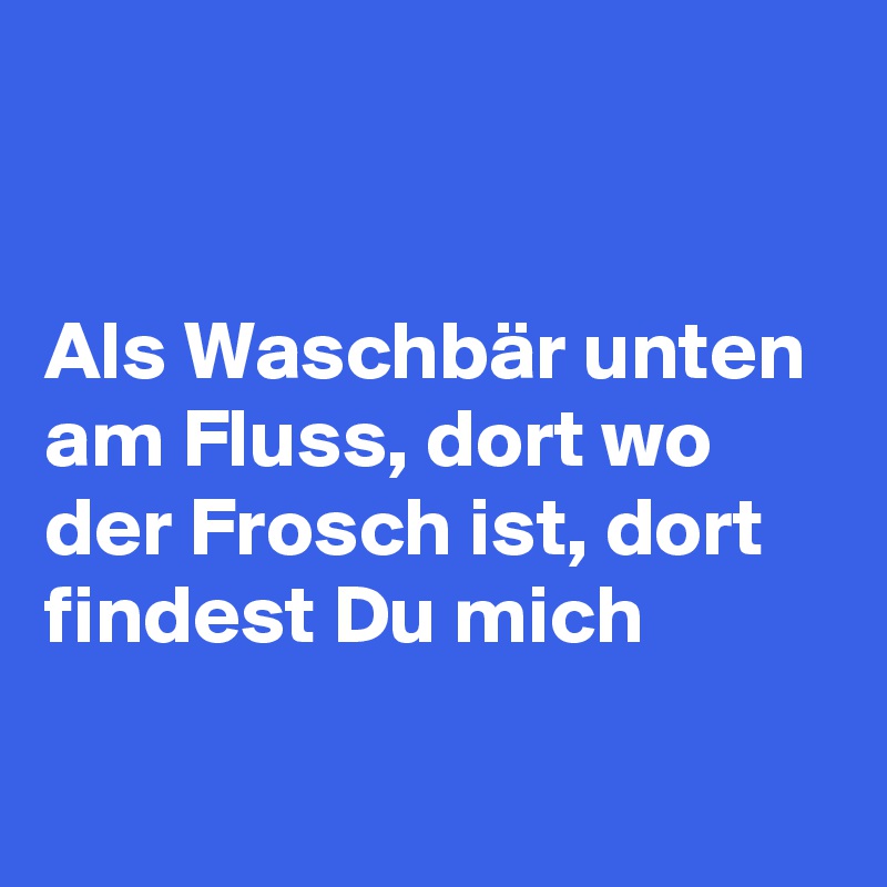 


Als Waschbär unten am Fluss, dort wo der Frosch ist, dort findest Du mich

