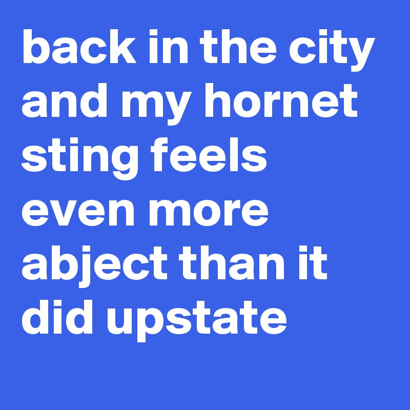 back in the city and my hornet sting feels even more abject than it did upstate