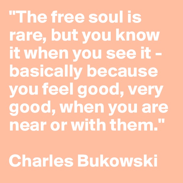 "The free soul is rare, but you know it when you see it - basically because you feel good, very good, when you are near or with them."

Charles Bukowski 