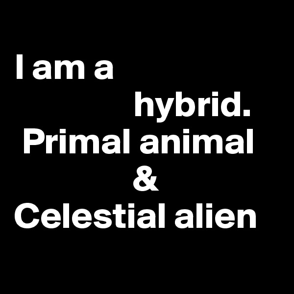    
I am a    
                hybrid. 
 Primal animal 
                &
Celestial alien
