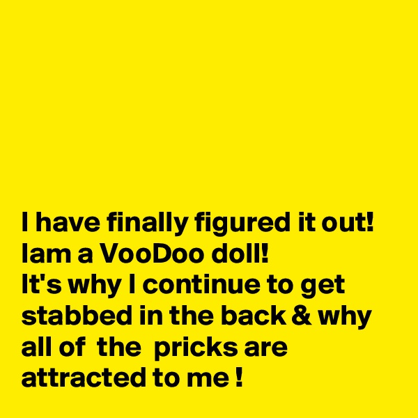 





I have finally figured it out! Iam a VooDoo doll!
It's why I continue to get stabbed in the back & why all of  the  pricks are attracted to me !