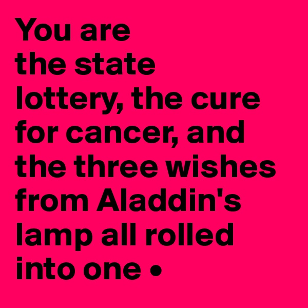 You are
the state
lottery, the cure for cancer, and the three wishes from Aladdin's lamp all rolled into one •