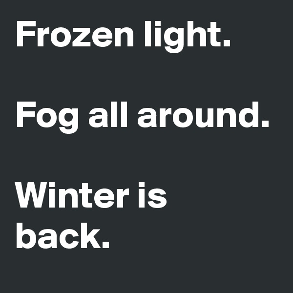 Frozen light.

Fog all around.

Winter is back.