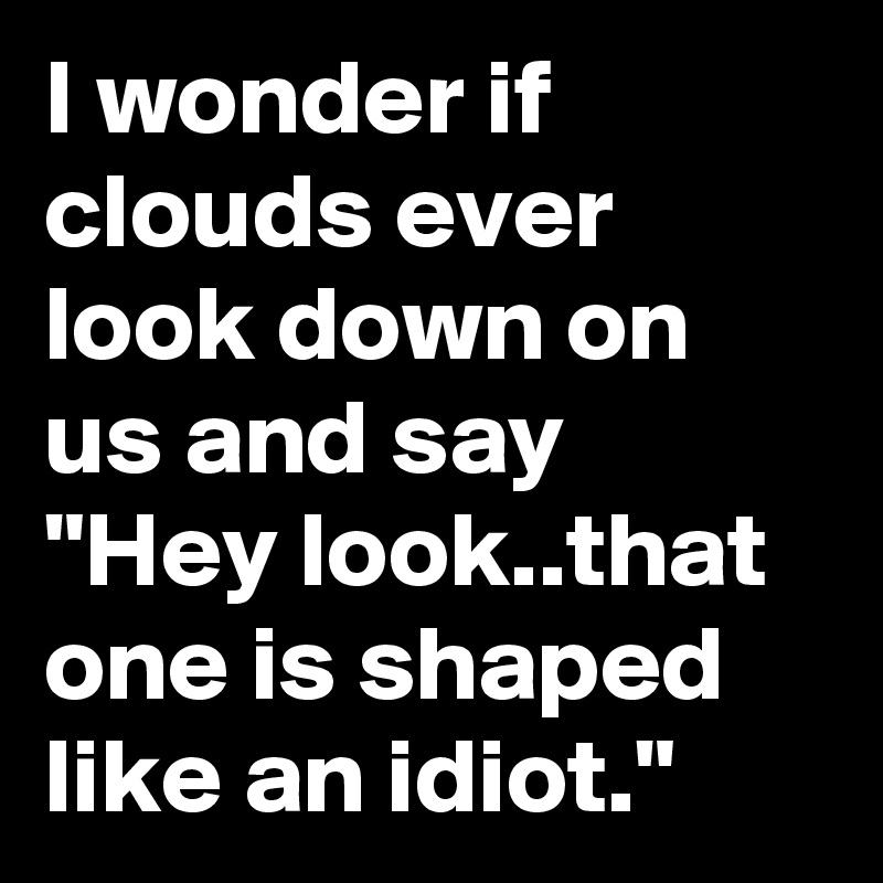 I wonder if clouds ever look down on us and say "Hey look..that one is shaped like an idiot."