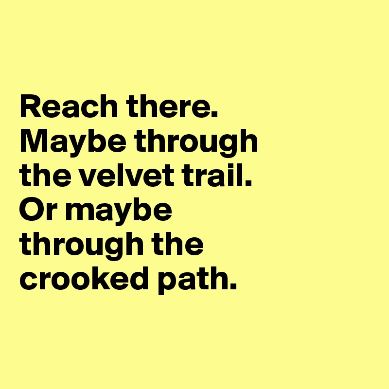 

Reach there.
Maybe through 
the velvet trail.
Or maybe 
through the 
crooked path.

