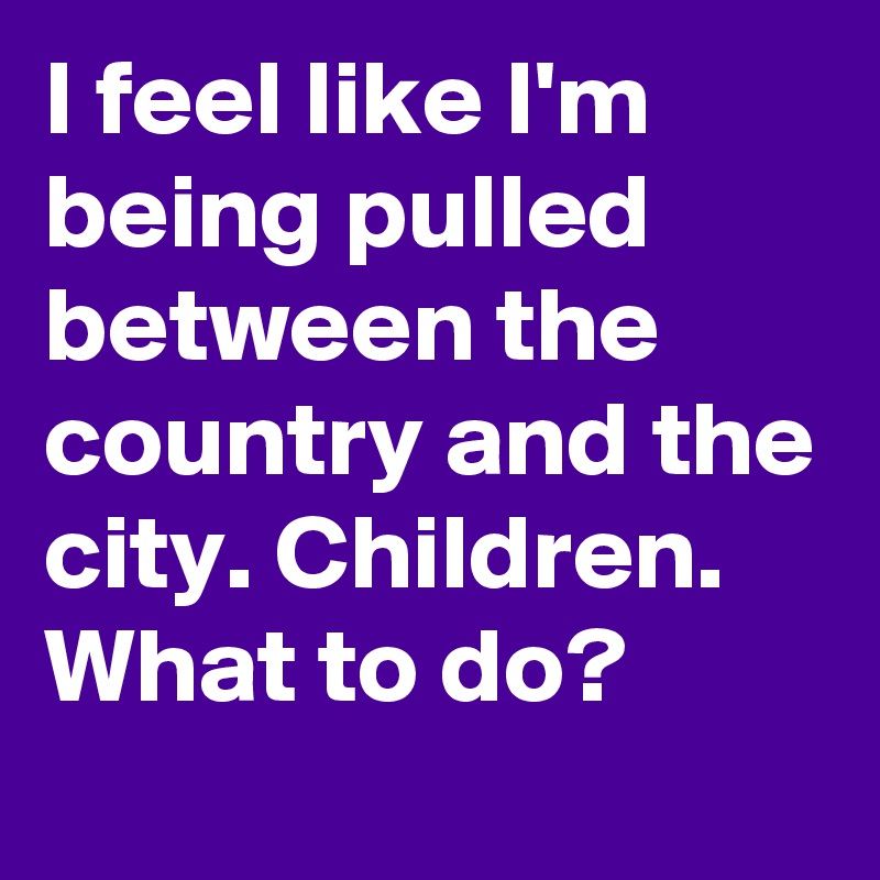 I feel like I'm being pulled between the country and the city. Children. What to do?