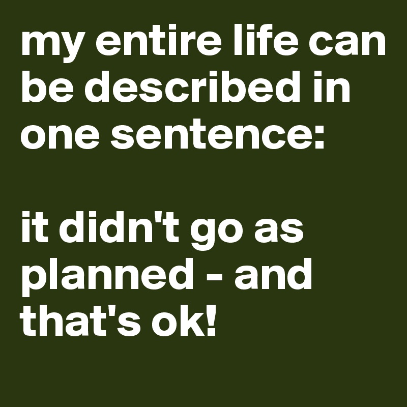 my entire life can be described in one sentence:

it didn't go as planned - and that's ok!
