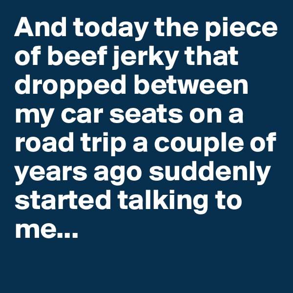 And today the piece of beef jerky that dropped between my car seats on a road trip a couple of years ago suddenly started talking to me...