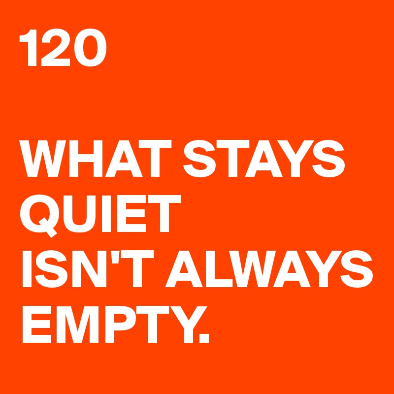 120

WHAT STAYS
QUIET
ISN'T ALWAYS
EMPTY.