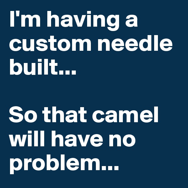 I'm having a custom needle built...  

So that camel will have no problem...