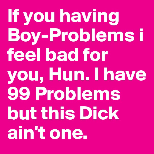 If you having Boy-Problems i feel bad for you, Hun. I have 99 Problems but this Dick ain't one.