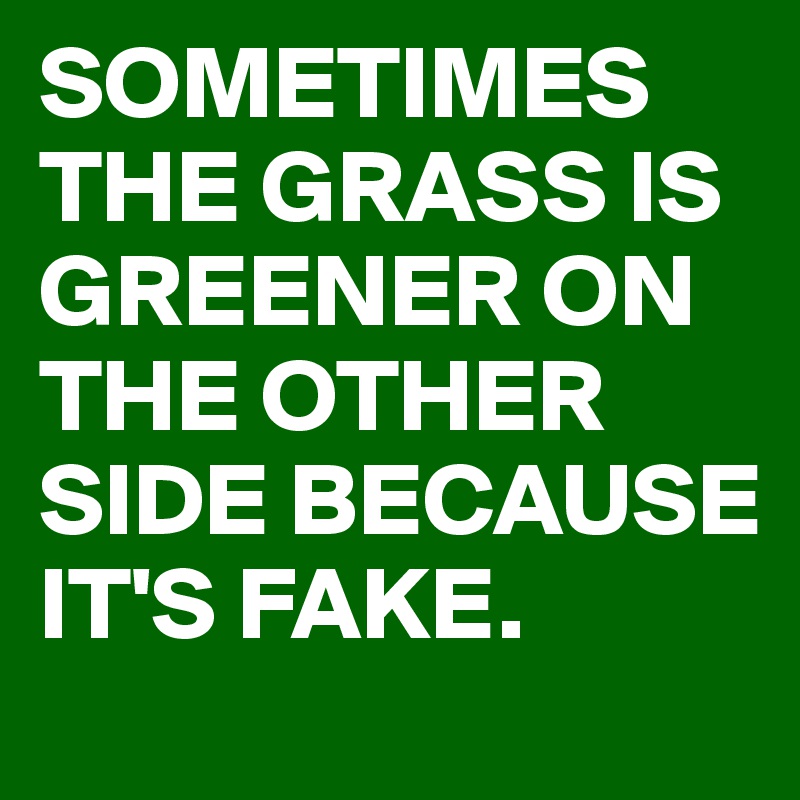 SOMETIMES THE GRASS IS GREENER ON THE OTHER SIDE BECAUSE IT'S FAKE.