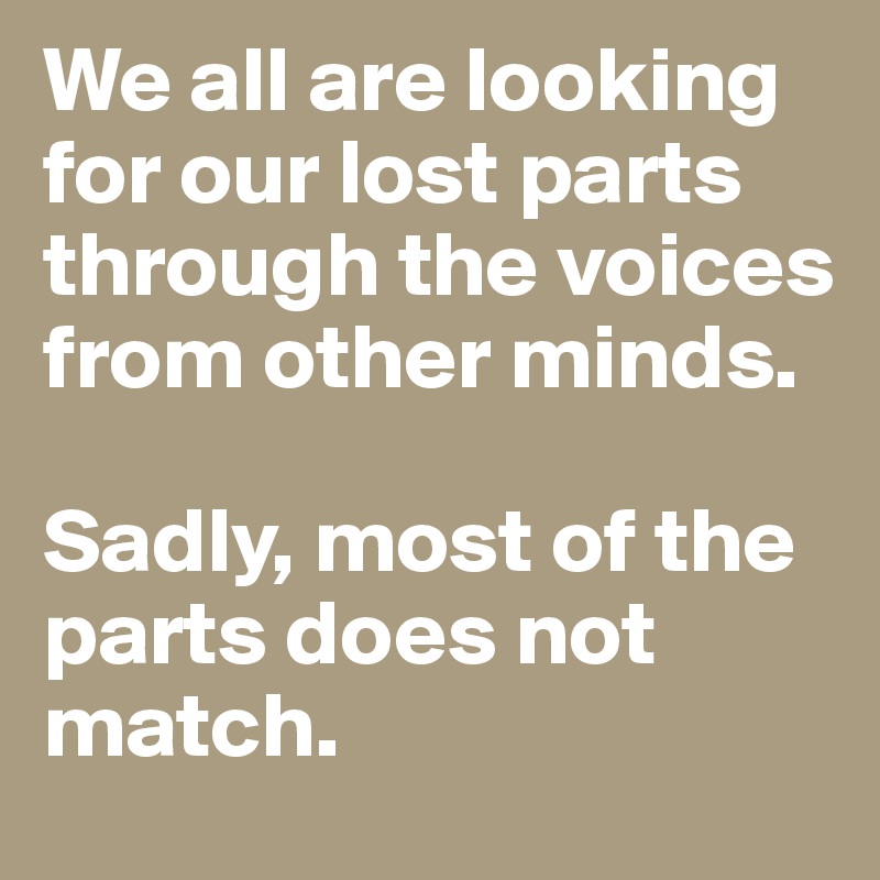 We all are looking for our lost parts through the voices from other minds.

Sadly, most of the parts does not match. 