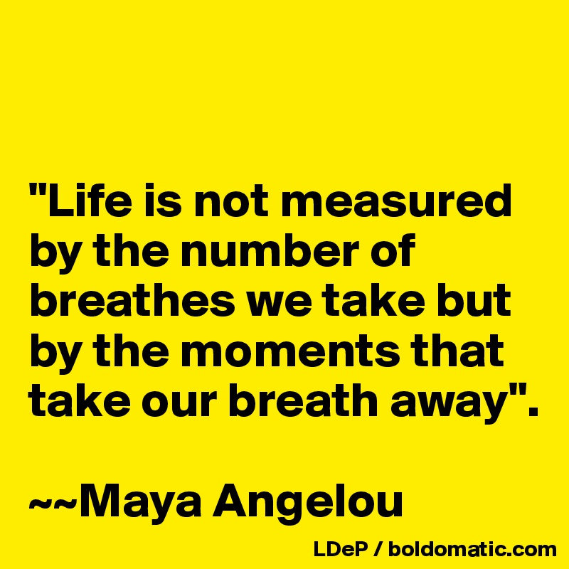 


"Life is not measured by the number of breathes we take but by the moments that take our breath away". 

~~Maya Angelou