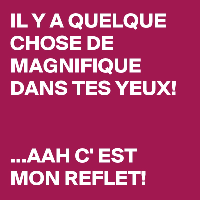 IL Y A QUELQUE
CHOSE DE MAGNIFIQUE
DANS TES YEUX!


...AAH C' EST MON REFLET!