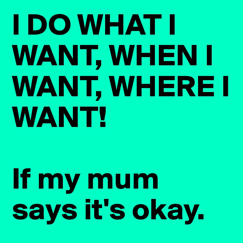 I DO WHAT I WANT, WHEN I WANT, WHERE I WANT!

If my mum says it's okay.