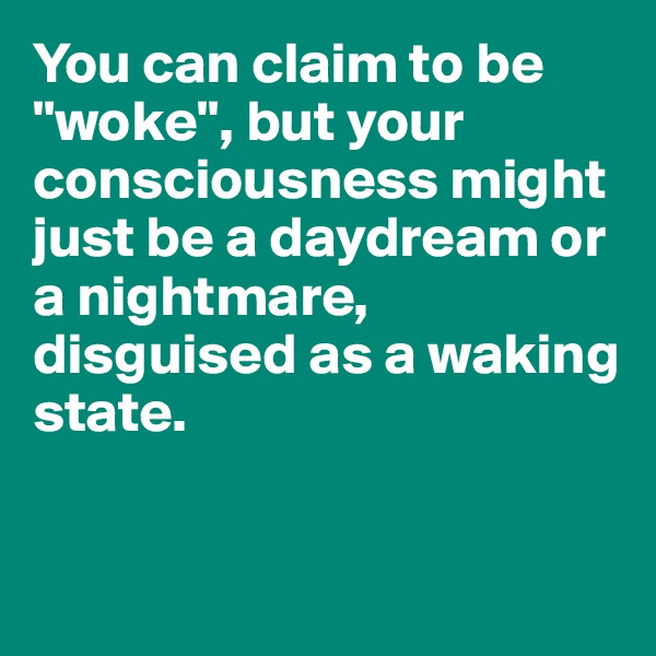 You can claim to be "woke", but your consciousness might just be a daydream or a nightmare, disguised as a waking state. 


