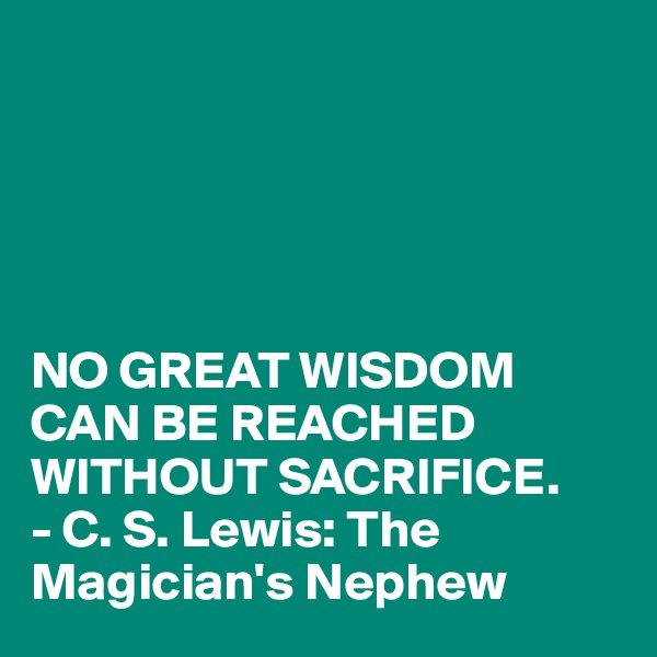 





NO GREAT WISDOM CAN BE REACHED WITHOUT SACRIFICE.
- C. S. Lewis: The Magician's Nephew