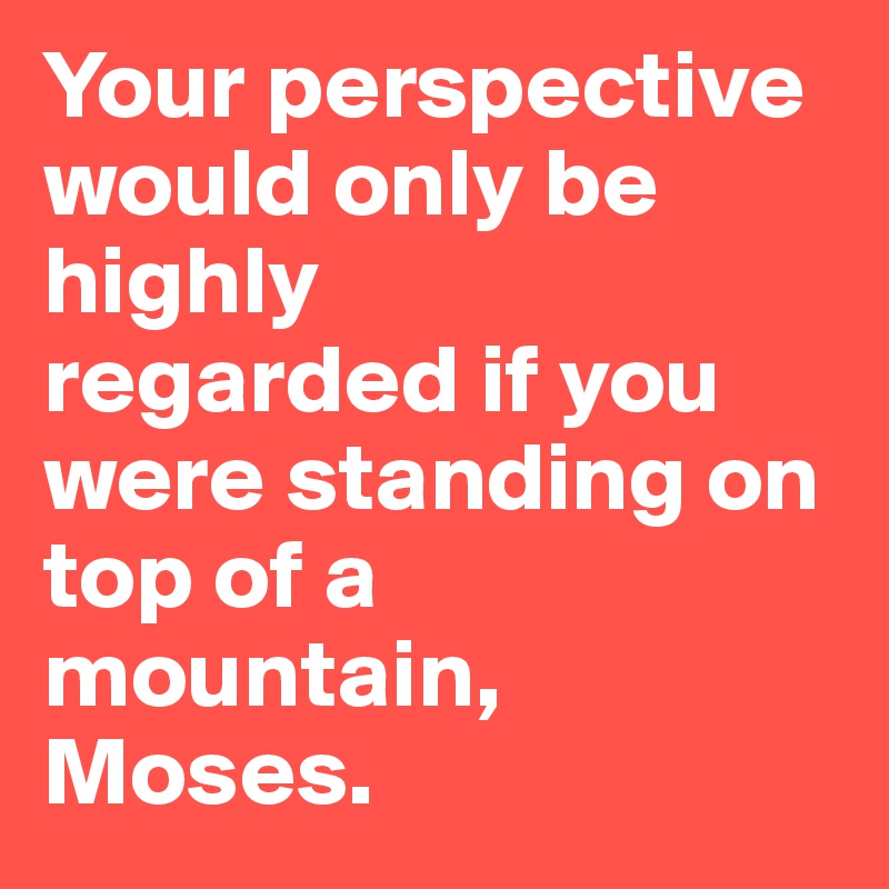 Your perspective would only be highly
regarded if you were standing on top of a mountain, Moses.