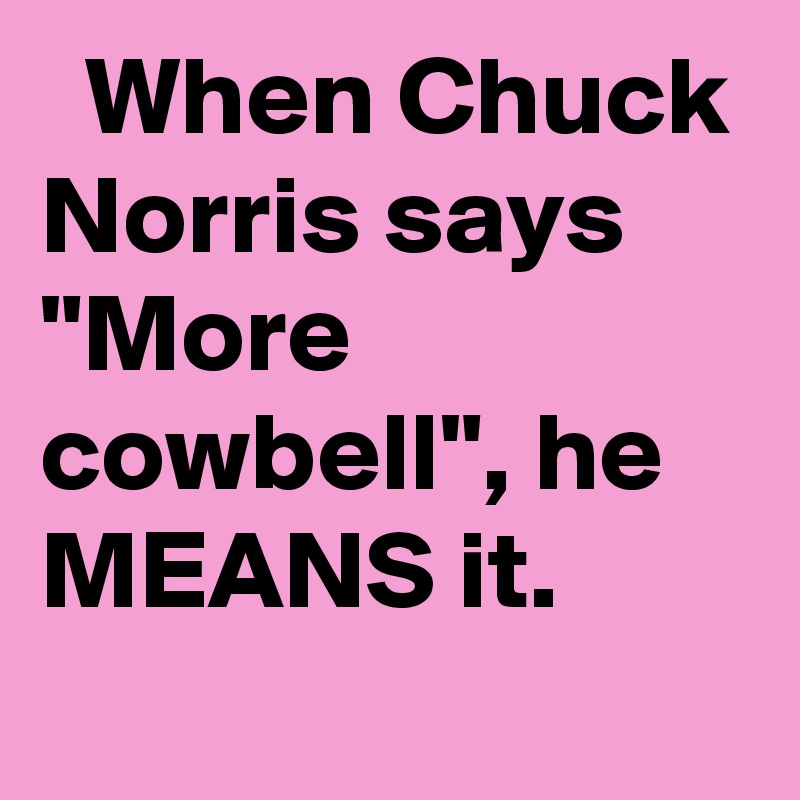   When Chuck Norris says "More cowbell", he MEANS it.
