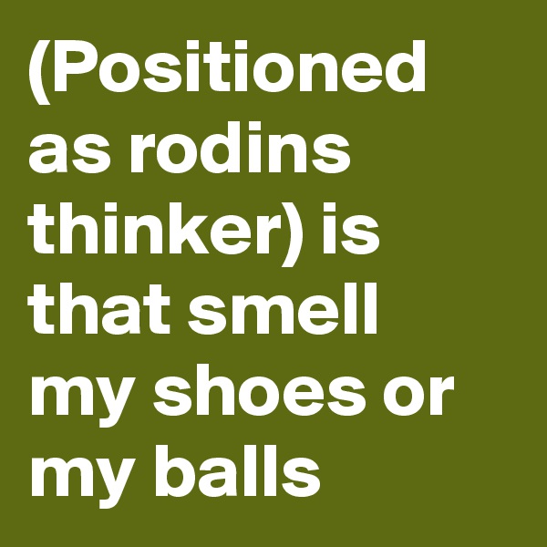 (Positioned as rodins thinker) is that smell my shoes or my balls