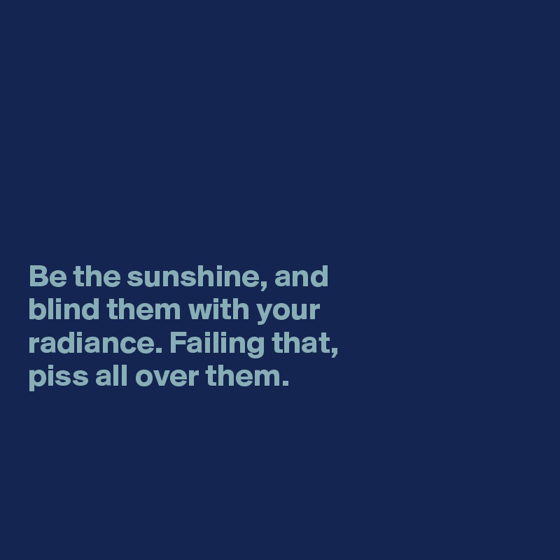 






Be the sunshine, and
blind them with your 
radiance. Failing that, 
piss all over them. 



 
