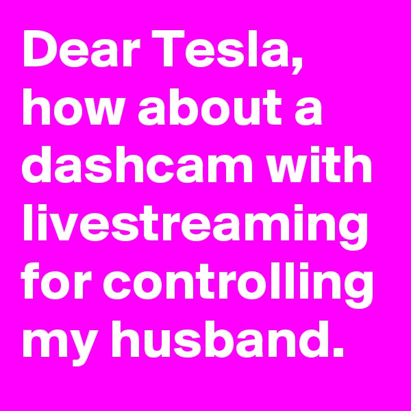 Dear Tesla, how about a dashcam with livestreaming for controlling my husband.