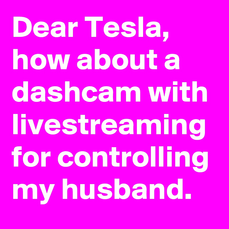 Dear Tesla, how about a dashcam with livestreaming for controlling my husband.
