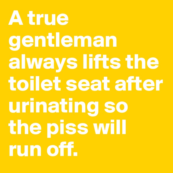 A true gentleman always lifts the toilet seat after urinating so the piss will run off.