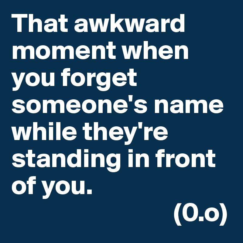 That awkward moment when you forget someone's name while they're standing in front of you.
                              (0.o)