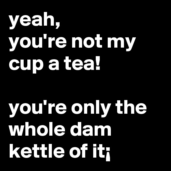 yeah, 
you're not my cup a tea!

you're only the whole dam kettle of it¡