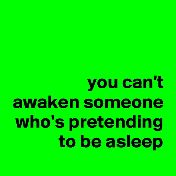 


 you can't
awaken someone who's pretending
 to be asleep
