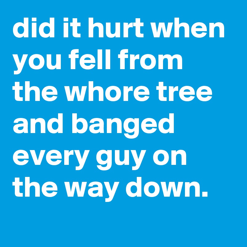 did it hurt when you fell from the whore tree and banged every guy on the way down.