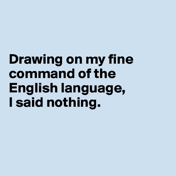 


Drawing on my fine command of the English language,
I said nothing.



