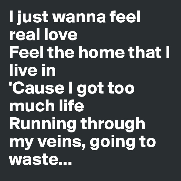 I just wanna feel real love
Feel the home that I live in
'Cause I got too much life
Running through my veins, going to waste...