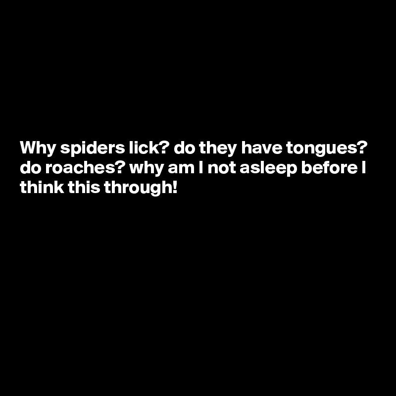 





Why spiders lick? do they have tongues? do roaches? why am I not asleep before I think this through!








