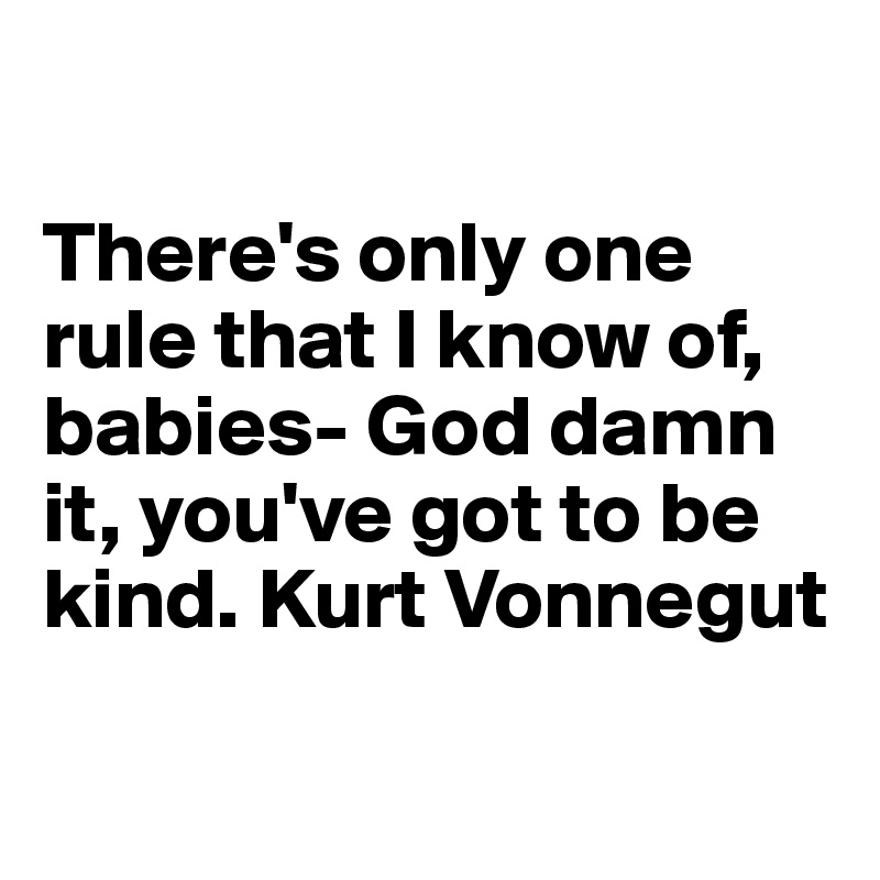 

There's only one rule that I know of, babies- God damn it, you've got to be kind. Kurt Vonnegut 

