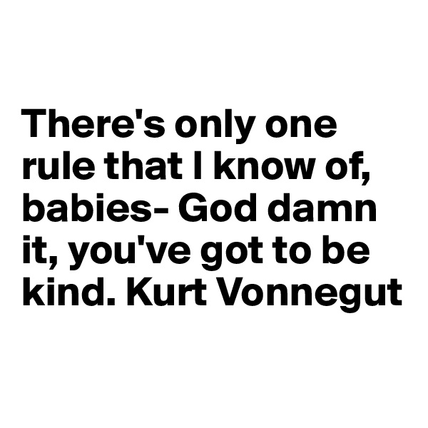 

There's only one rule that I know of, babies- God damn it, you've got to be kind. Kurt Vonnegut 

