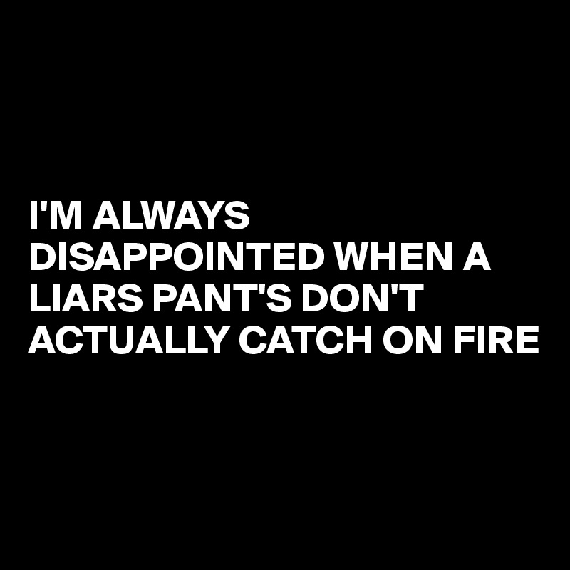 



I'M ALWAYS DISAPPOINTED WHEN A LIARS PANT'S DON'T
ACTUALLY CATCH ON FIRE 



