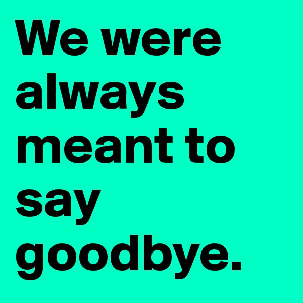 We were always meant to say goodbye. 